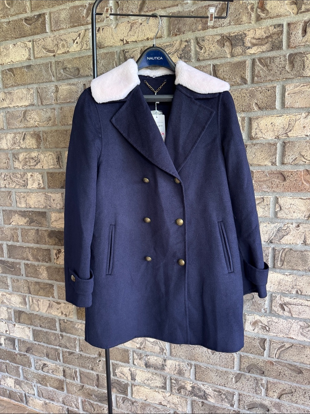 Belle & Bloom Liberty Sherpa Collar Wool Blend Coat L NWT Navy Peacoat - Picture 9 of 11
